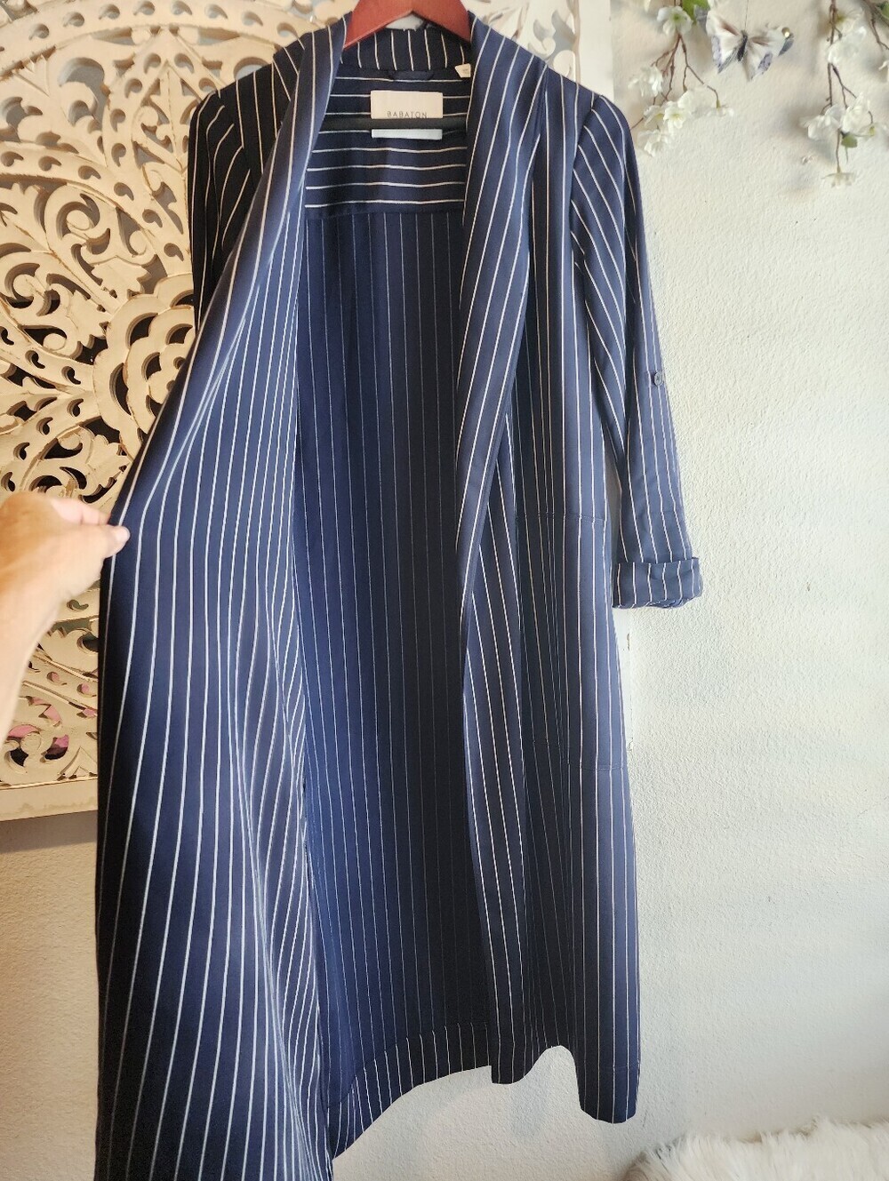 BABATON KAHlO ROBE NAVY WRAP JACKET STRIPES PATCH POCKETS RECYCLED MAYERIAL XXS - Picture 16 of 16
